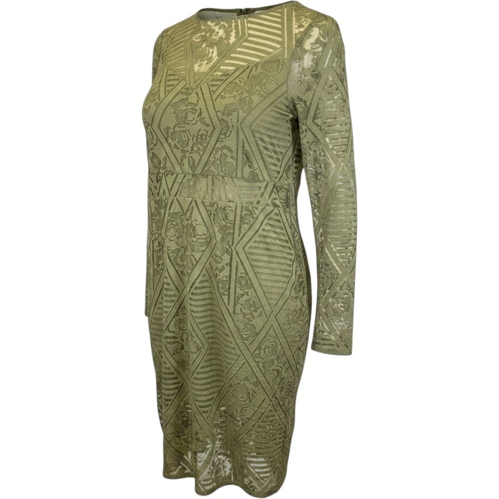 Material Girl Womens Olive Green Geometric Floral Lace Long Sleeve Midi Dress S
